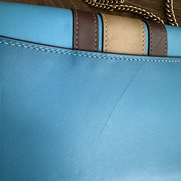 Brand New Coach Stripe Callie Leather Shoulder Chain Clutch Crossbody Handbag - Picture 5 of 8
